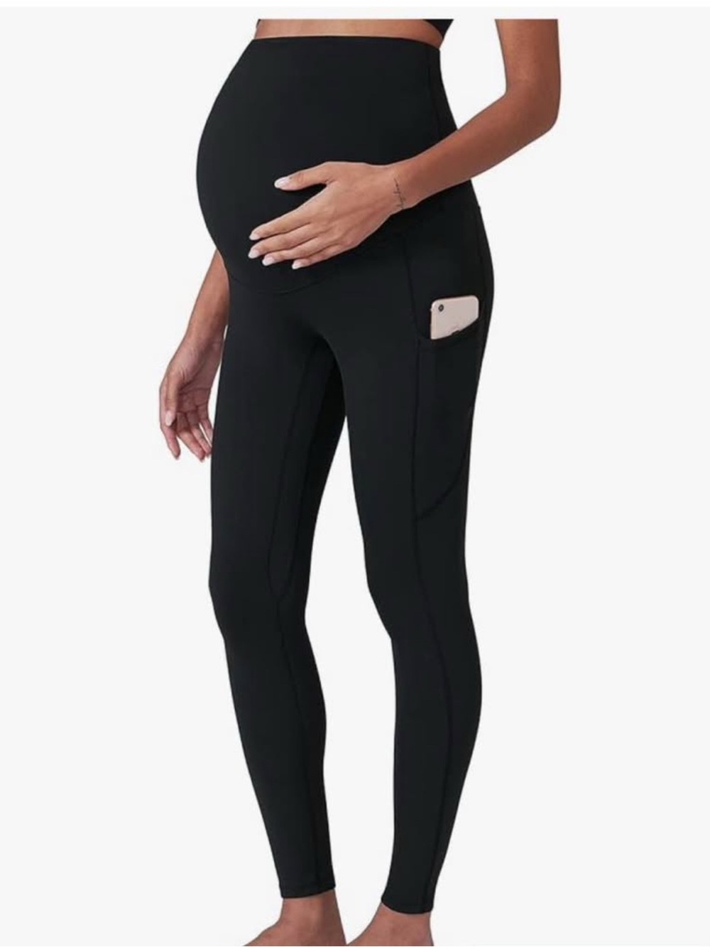 Black Maternity High-Rise Leggings with Side Phone Pocket